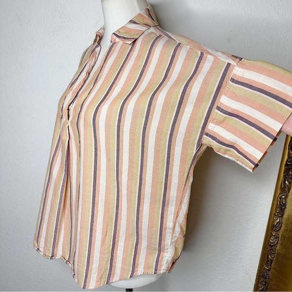 Madewell Courier Cotton Button-Back Popover Shirt in Rainbow Stripe Size XS $75 - Picture 6 of 10